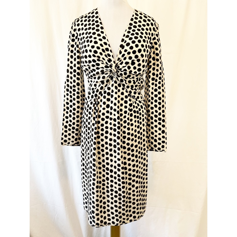 Vintage with tags Valentino Spa ecru & black polka dot silk midi dress